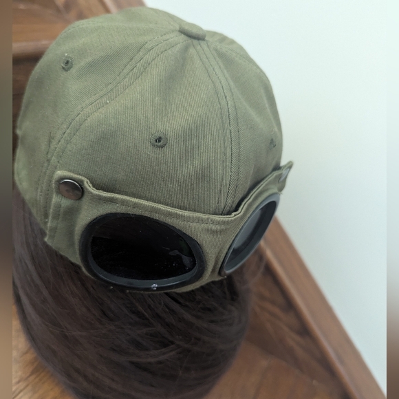 Handmade Baseball Cap With Attached Sunglasses Khaki Green OS - Picture 3 of 15